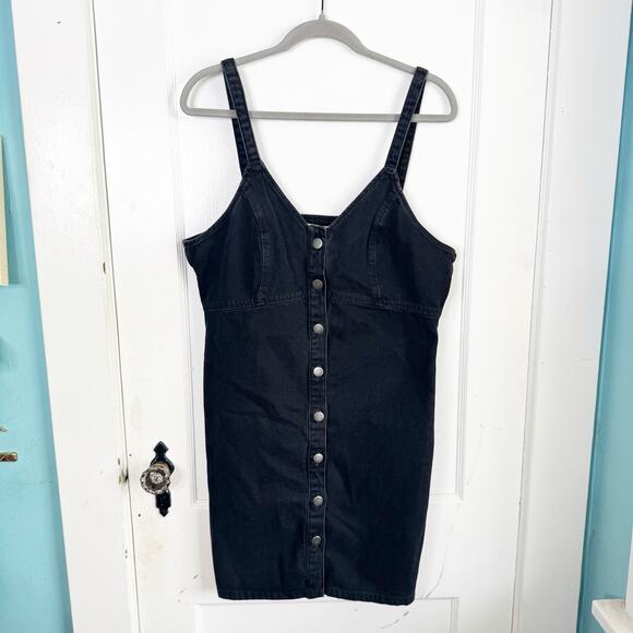 TOPSHOP Black Button Front Denim Jean Dress Cottage Boho 100% Cotton NEW 12 - Picture 1 of 11